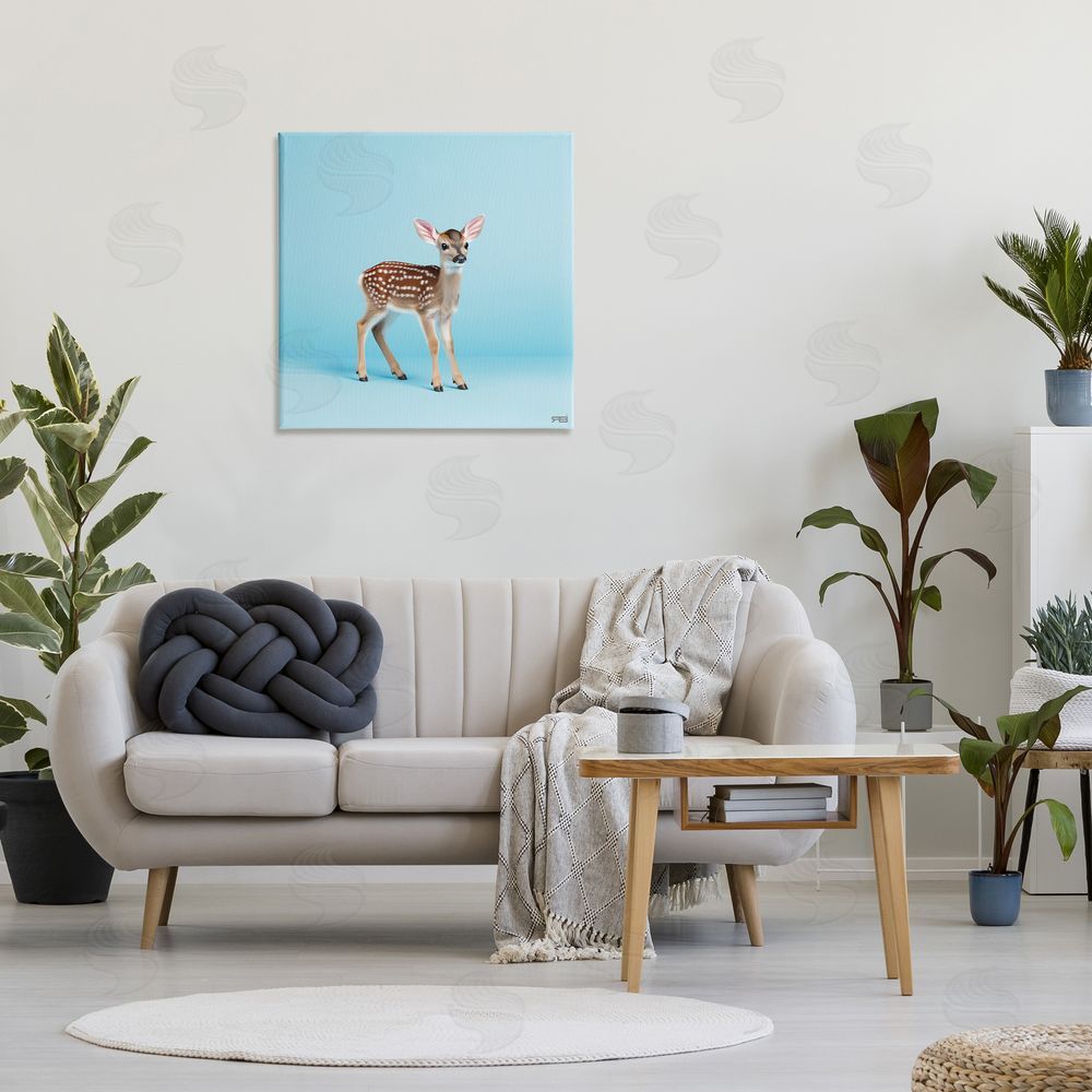 RB Deer Fawn on Blue Canvas Wall Art in Room