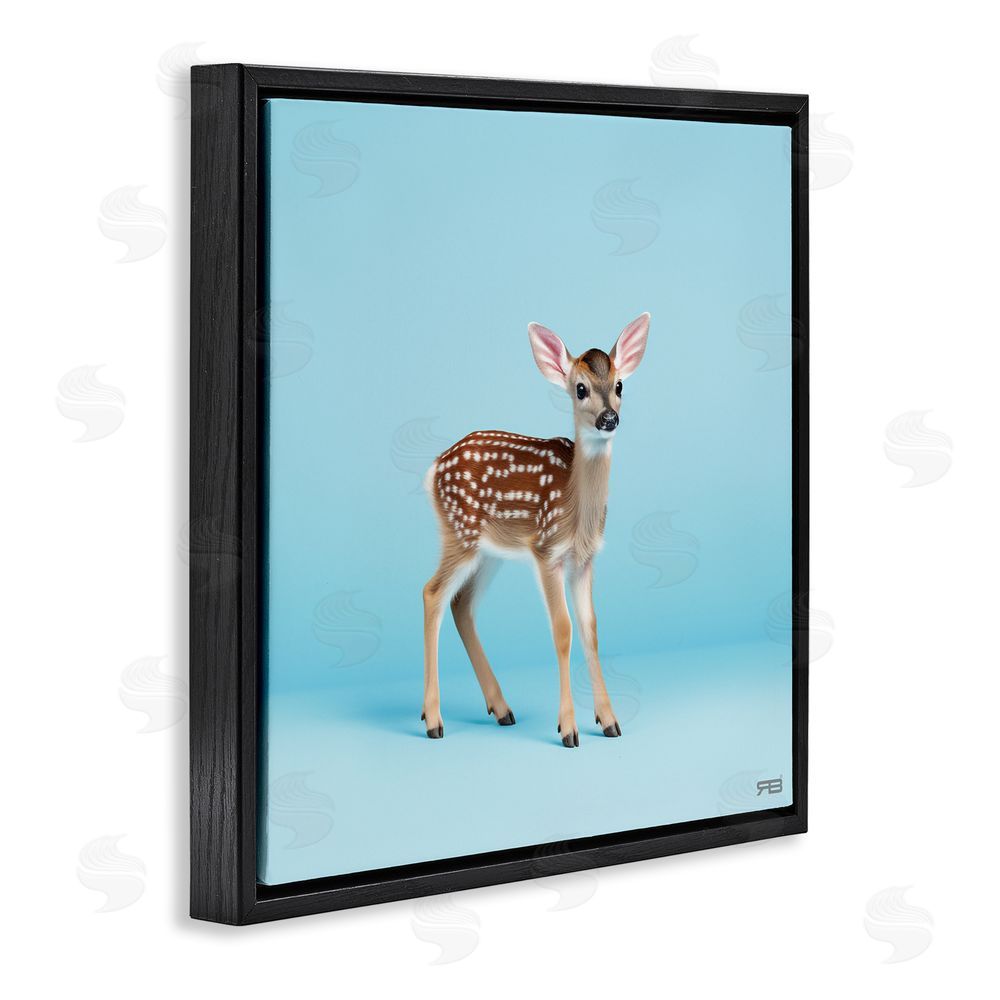 RB Deer Fawn on Blue Black Floating Frame Canvas Wall Art Print
