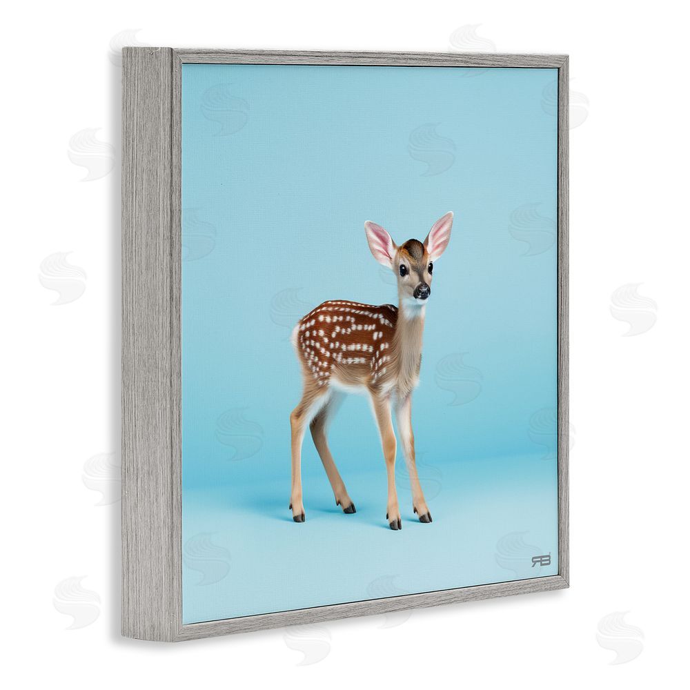 RB Deer Fawn on Blue Gray Framed Glicee Wall Art Print