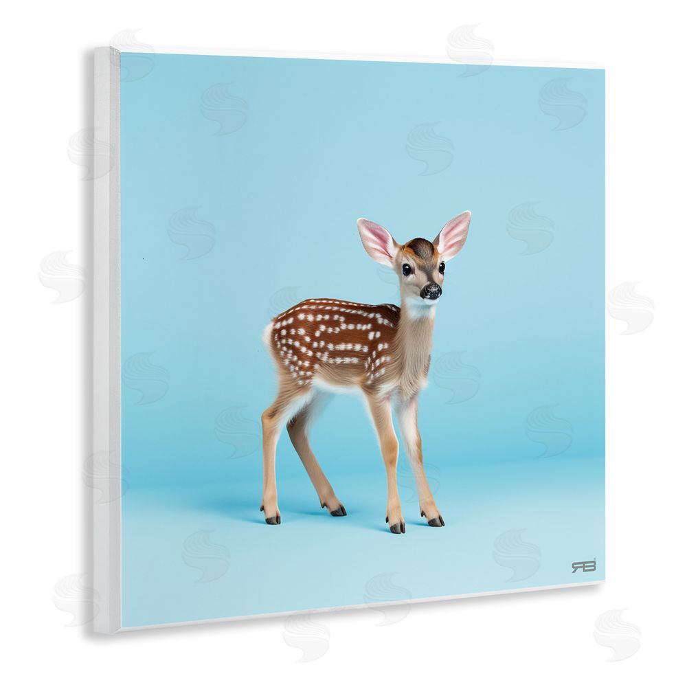 RB Deer Fawn on Blue Wooden Wall Plaque Art Print