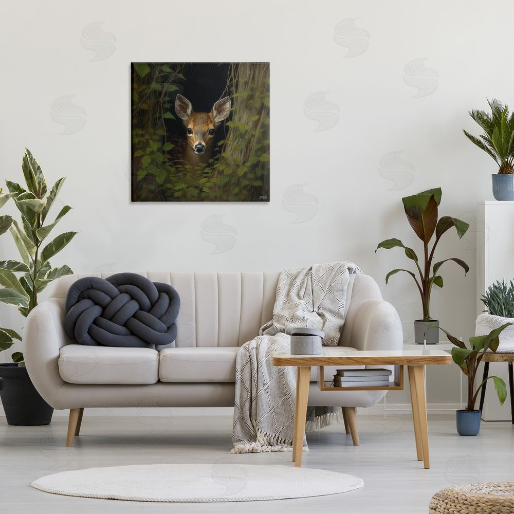 RB Fawn Peeking from Trees Canvas Wall Art in Room