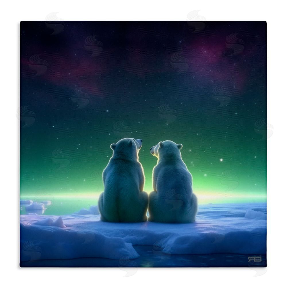 RB Polar Bears & Northern Lights Stretched Canvas Wall Art Print