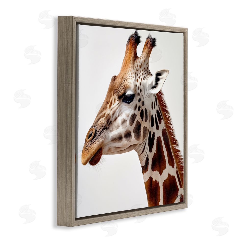 RB Traditional Giraffe Portrait Brown Floating Frame Canvas Wall Art Print