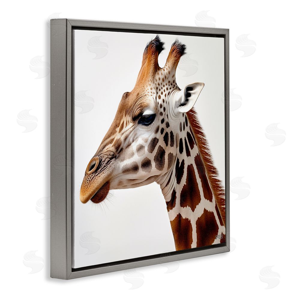 RB Traditional Giraffe Portrait Gray Floating Frame Canvas Wall Art Print