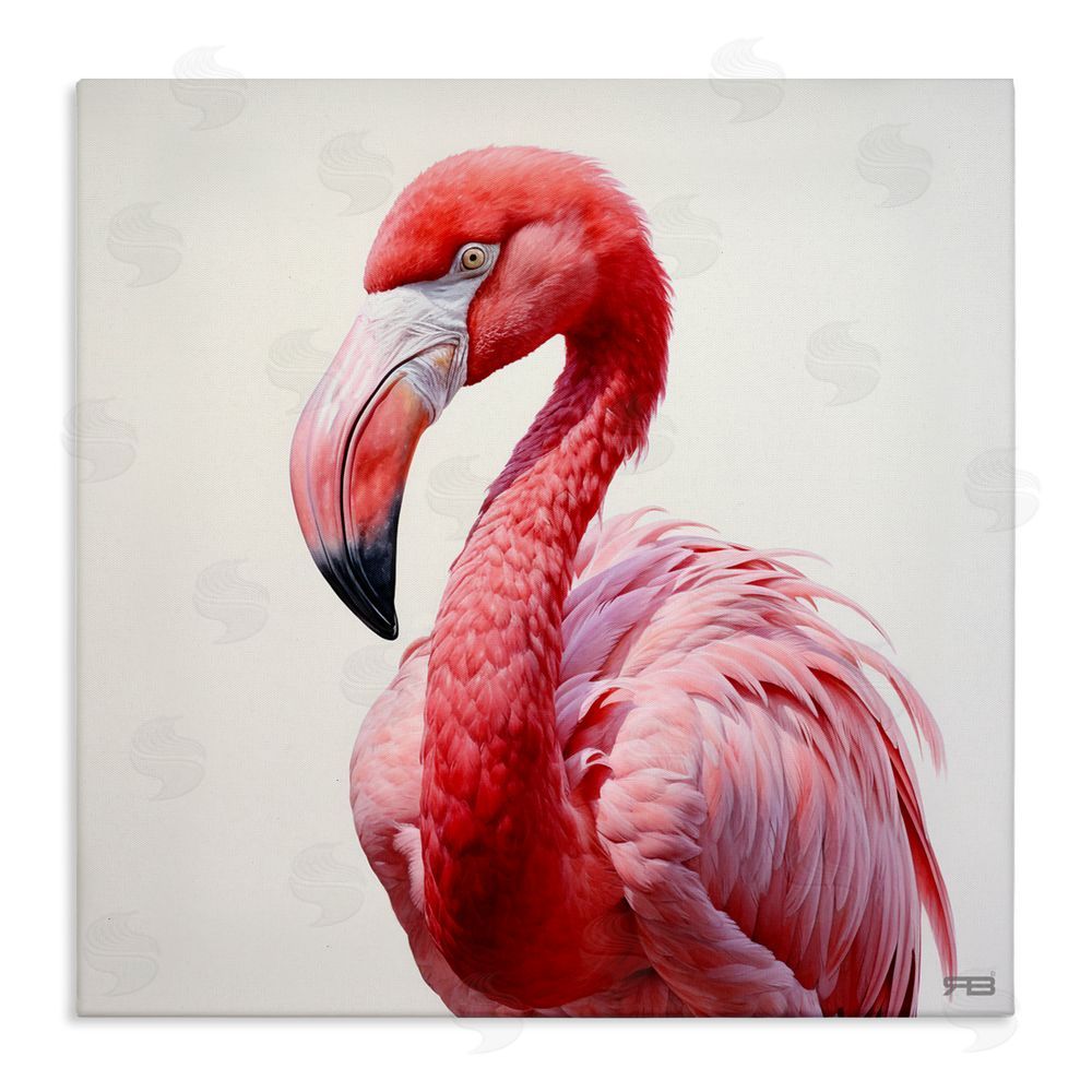 RB Traditional Flamingo Portrait Stretched Canvas Wall Art Print
