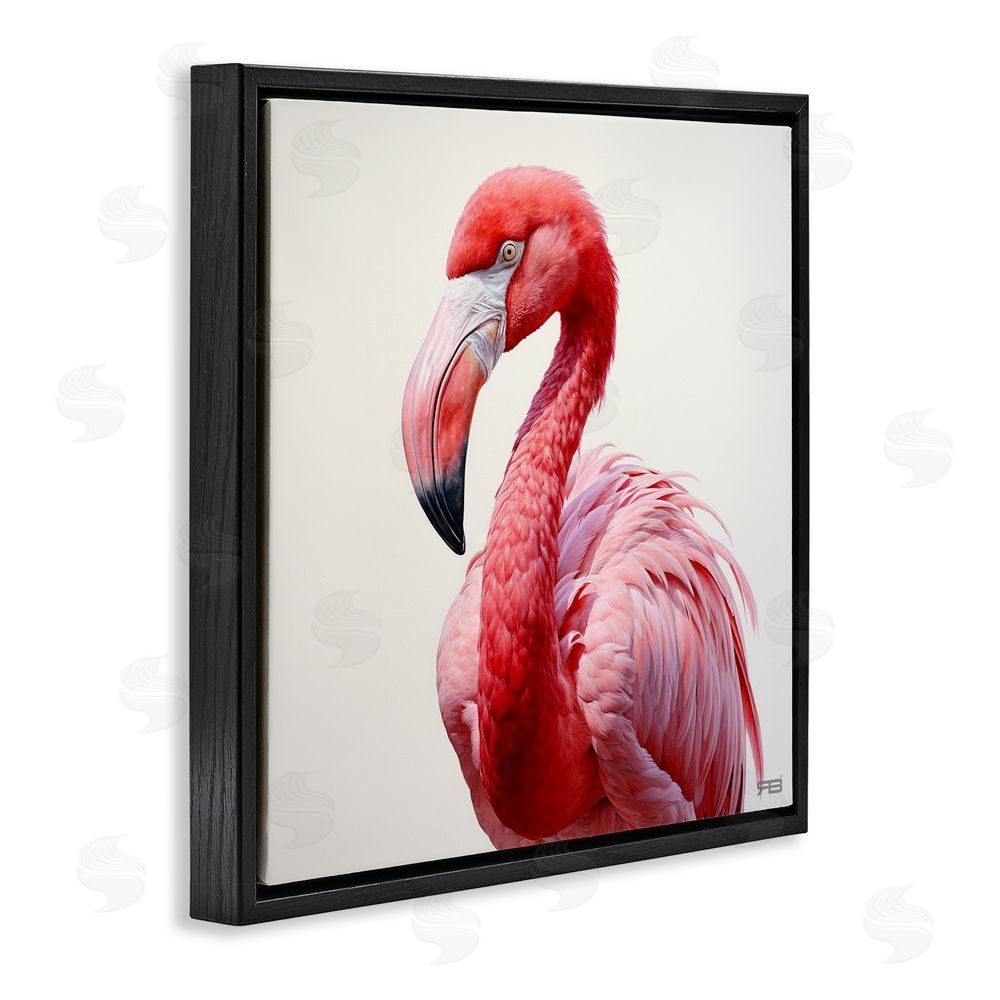RB Traditional Flamingo Portrait Black Floating Frame Canvas Wall Art Print