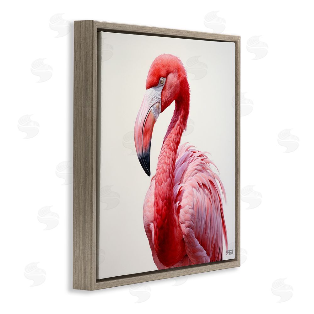RB Traditional Flamingo Portrait Brown Floating Frame Canvas Wall Art Print