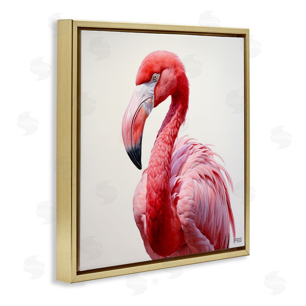 RB Traditional Flamingo Portrait Gold Floating Frame Canvas Wall Art Print