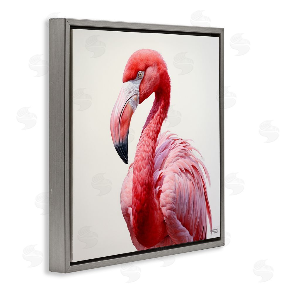 RB Traditional Flamingo Portrait Gray Floating Frame Canvas Wall Art Print
