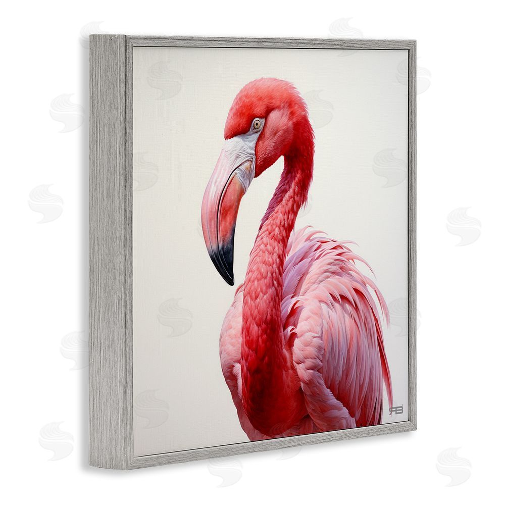 RB Traditional Flamingo Portrait Gray Framed Glicee Wall Art Print