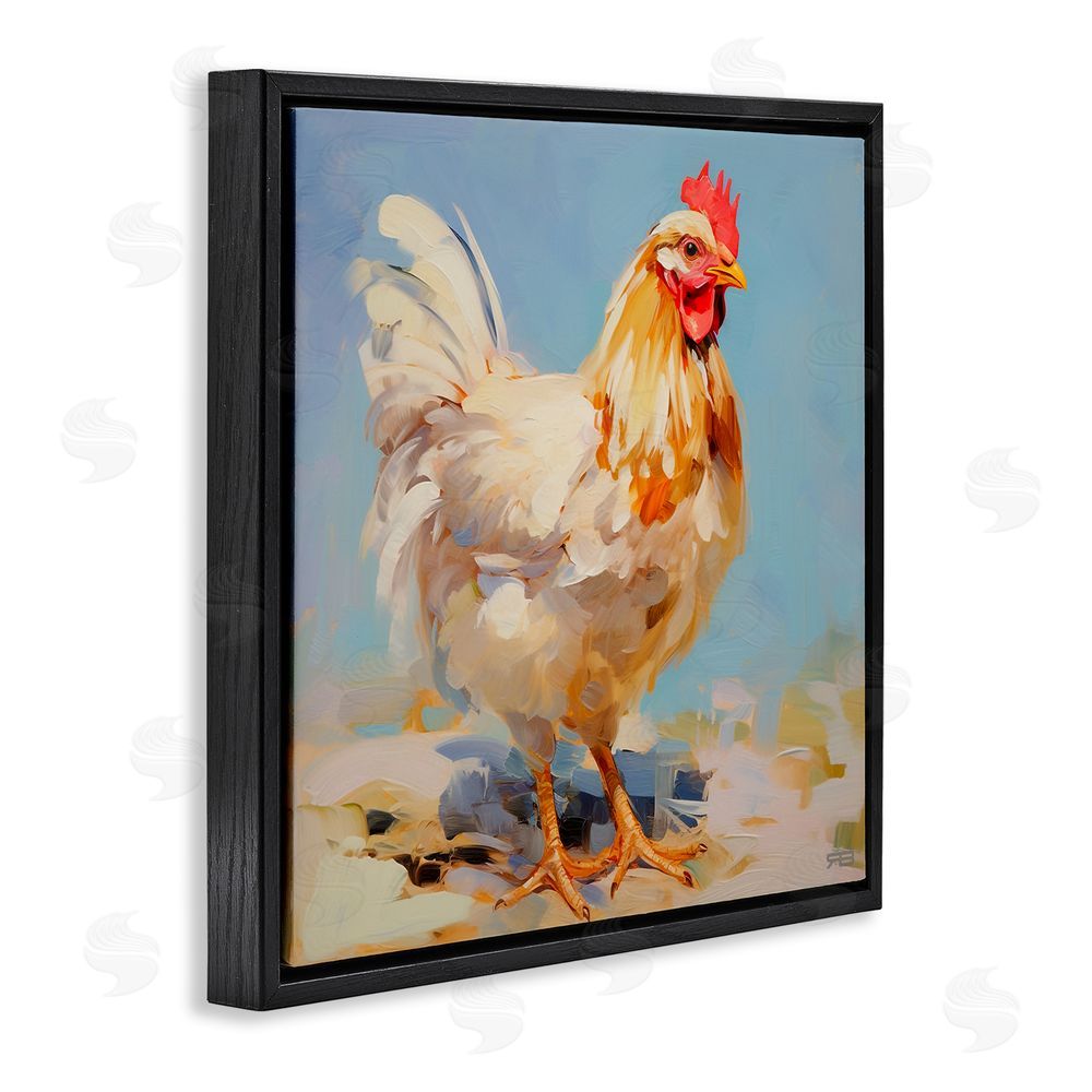 RB Abstract Hen Portrait Black Floating Frame Canvas Wall Art Print