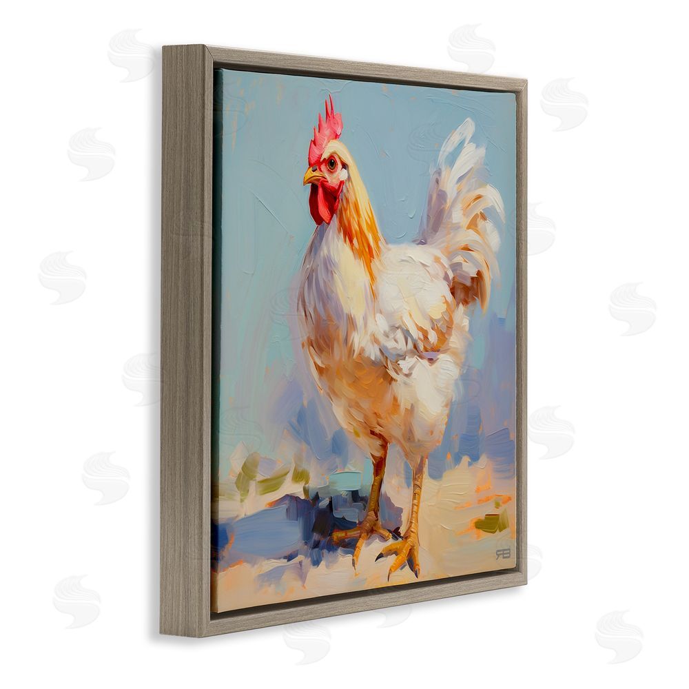RB Modern Farmhouse Hen Brown Floating Frame Canvas Wall Art Print