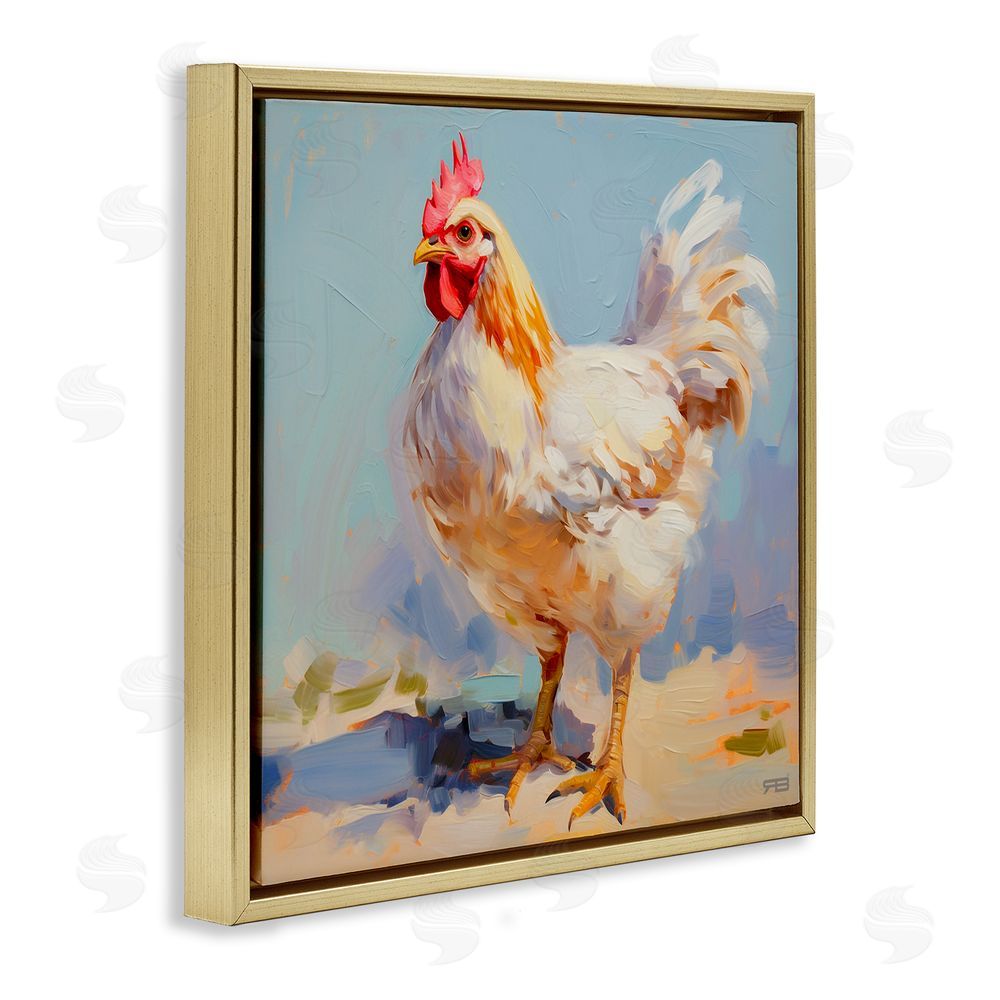 RB Modern Farmhouse Hen Gold Floating Frame Canvas Wall Art Print