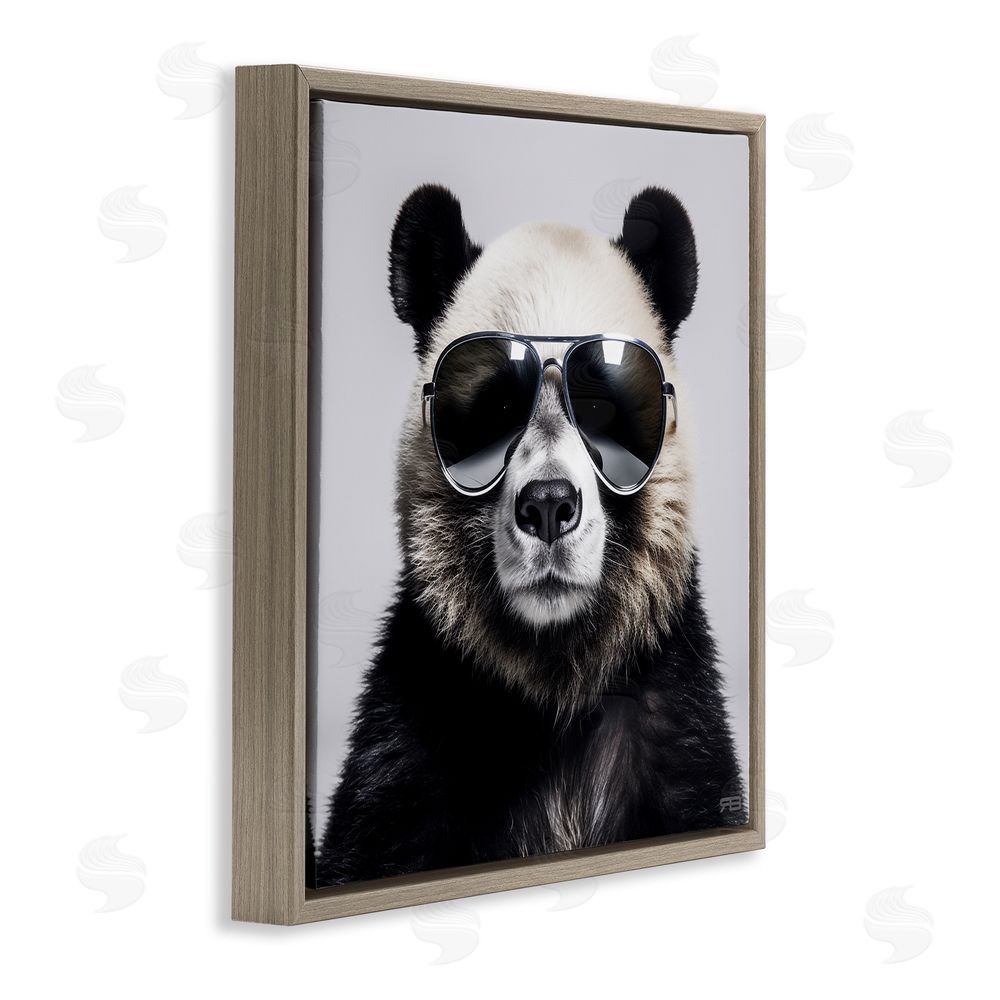 RB Trendy Panda in Glasses Brown Floating Frame Canvas Wall Art Print