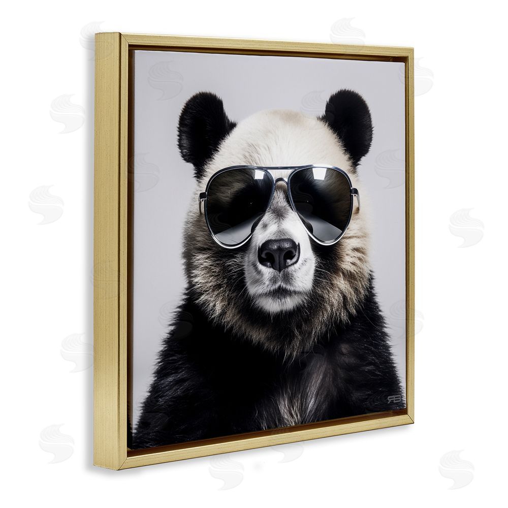 RB Trendy Panda in Glasses Gold Floating Frame Canvas Wall Art Print