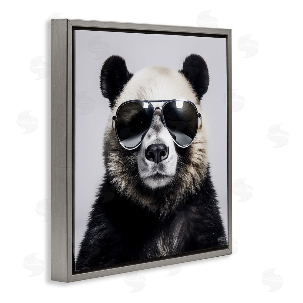 RB Trendy Panda in Glasses Gray Floating Frame Canvas Wall Art Print