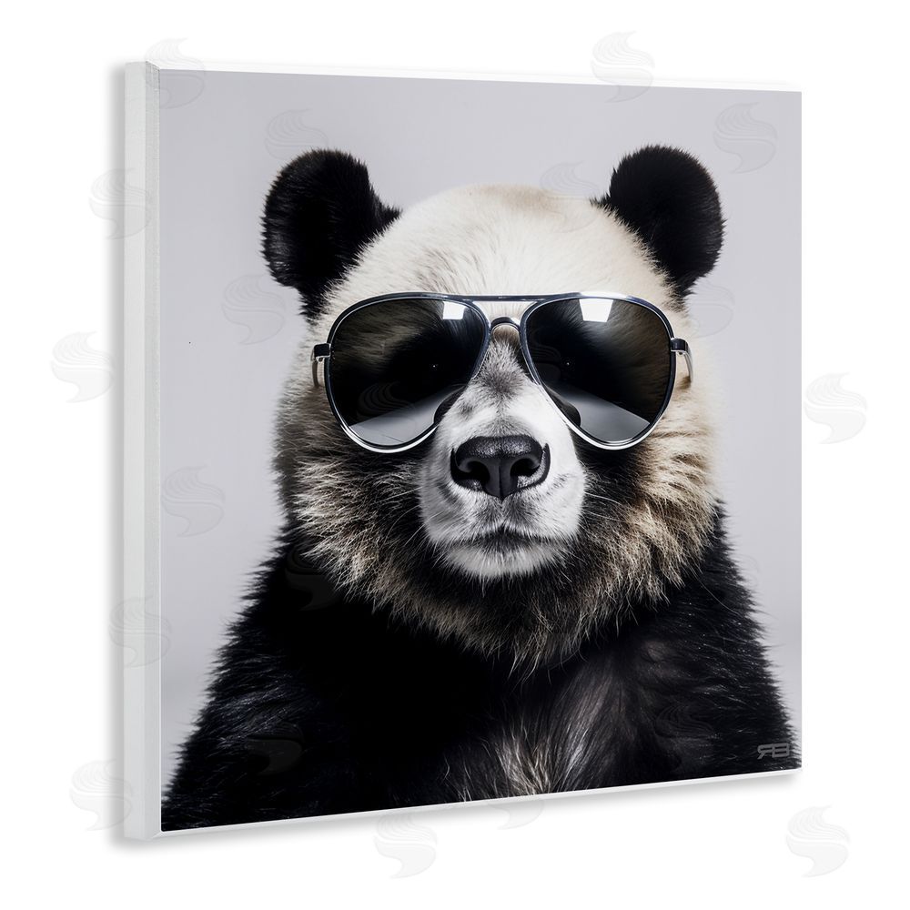 RB Trendy Panda in Glasses Wooden Wall Plaque Art Print