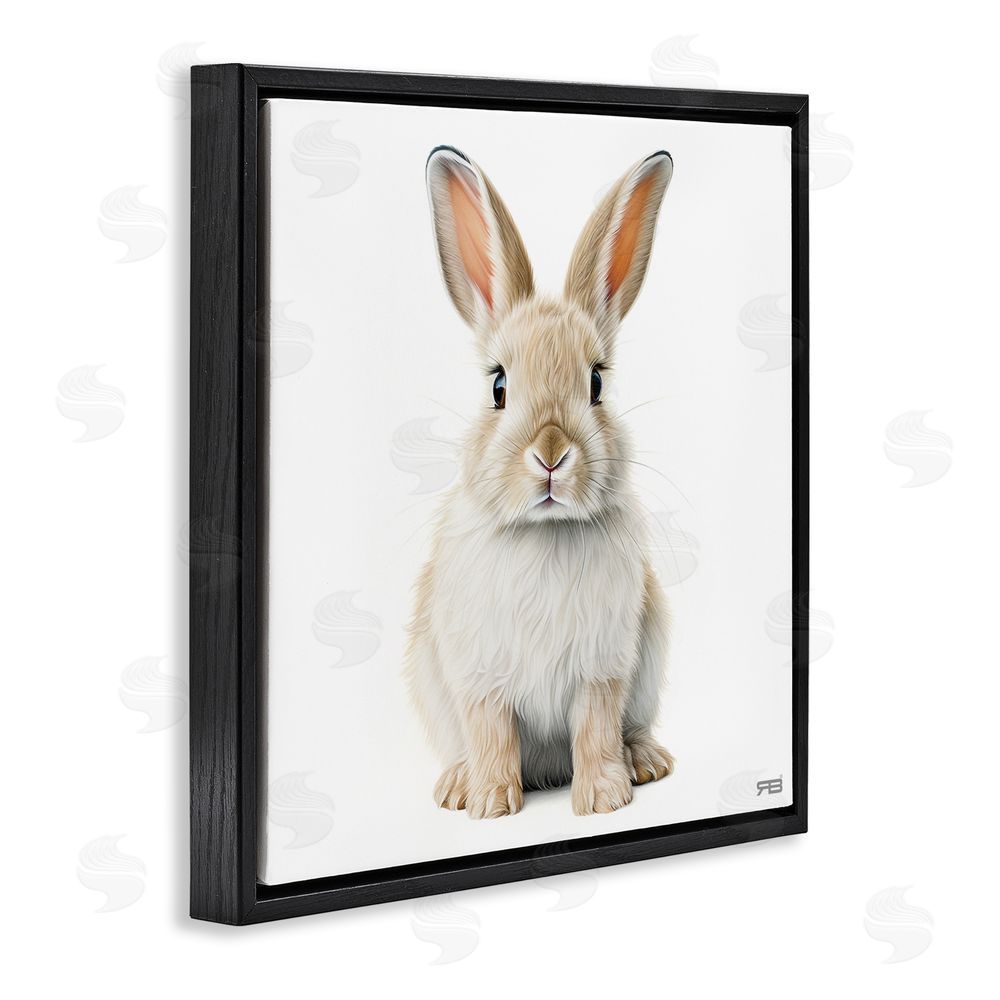 RB Minimal Bunny on White Black Floating Frame Canvas Wall Art Print