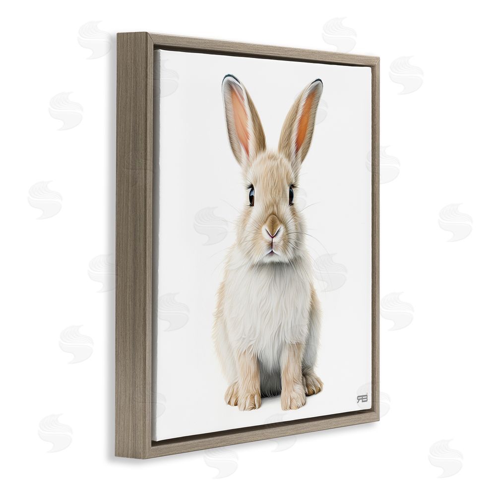 RB Minimal Bunny on White Brown Floating Frame Canvas Wall Art Print
