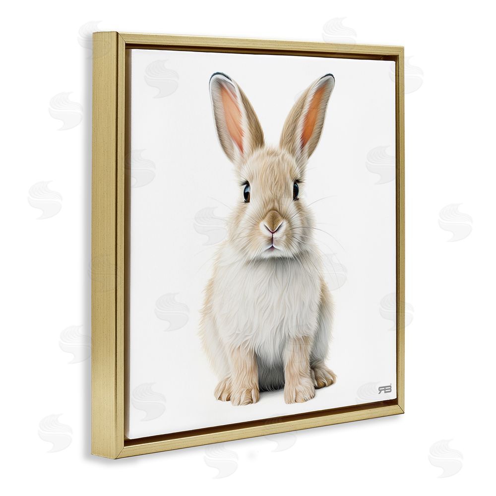 RB Minimal Bunny on White Gold Floating Frame Canvas Wall Art Print