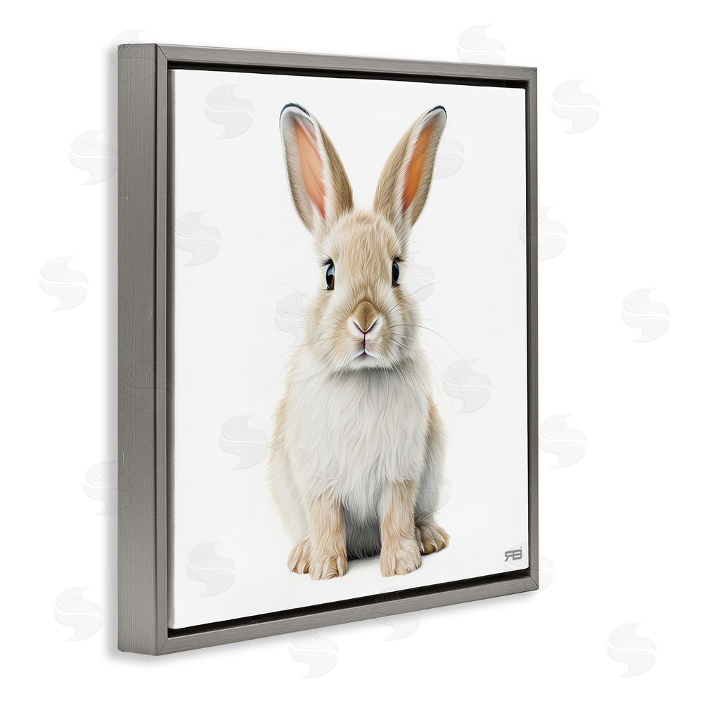 RB Minimal Bunny on White Gray Floating Frame Canvas Wall Art Print