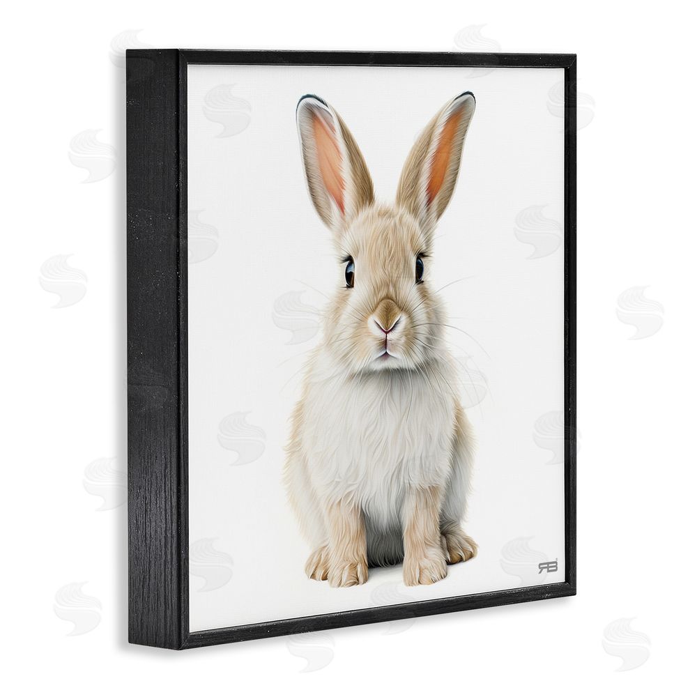 RB Minimal Bunny on White Black Framed Glicee Wall Art Print