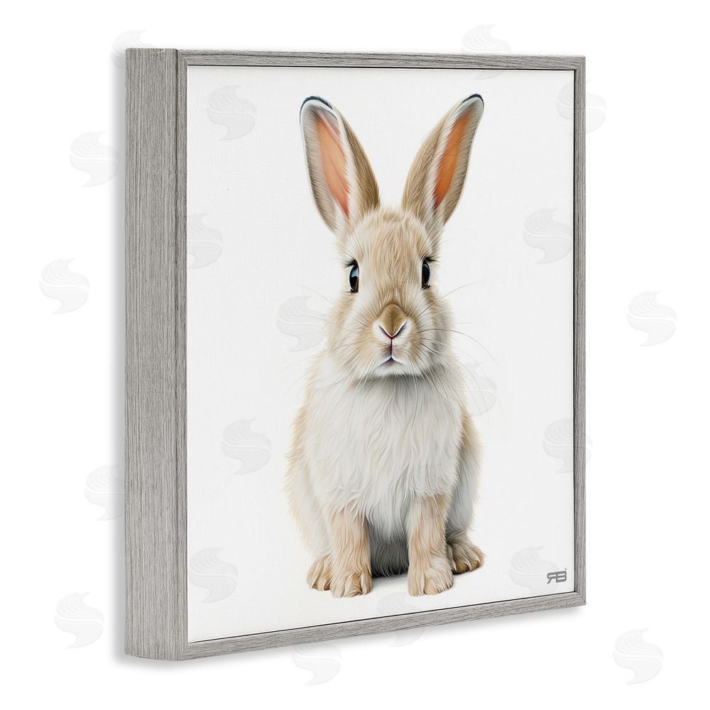 RB Minimal Bunny on White Gray Framed Glicee Wall Art Print
