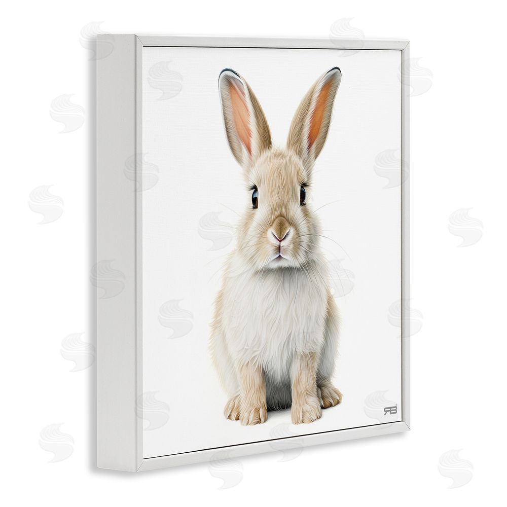 RB Minimal Bunny on White White Framed Glicee Wall Art Print