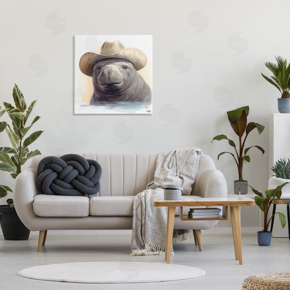 RB Manatee with Southern Hat Canvas Wall Art in Room
