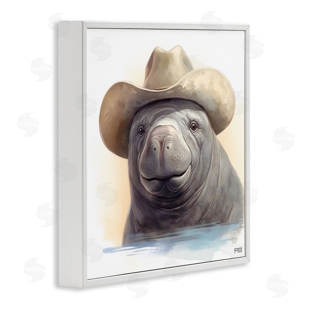 RB Manatee with Southern Hat White Framed Glicee Wall Art Print