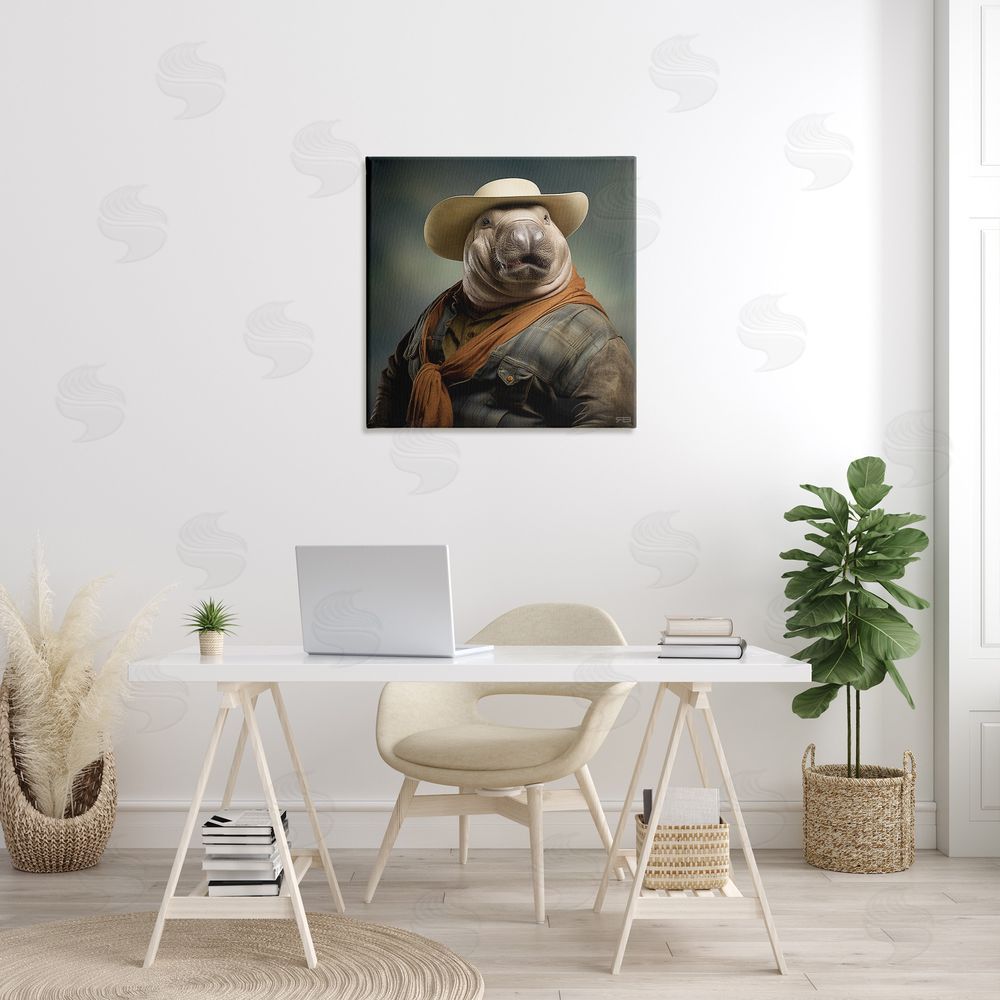 RB Cowboy Manatee Portrait Canvas Wall Art in Room