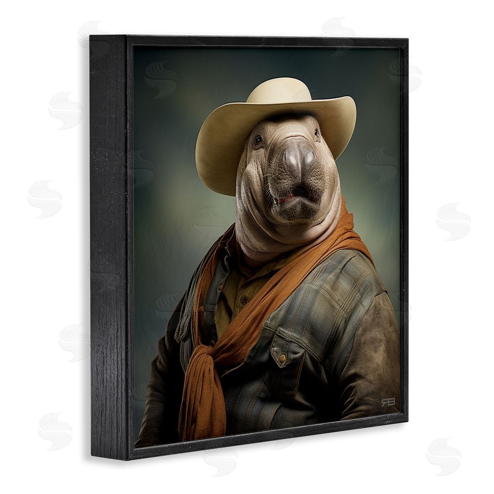 RB Cowboy Manatee Portrait Black Framed Glicee Wall Art Print
