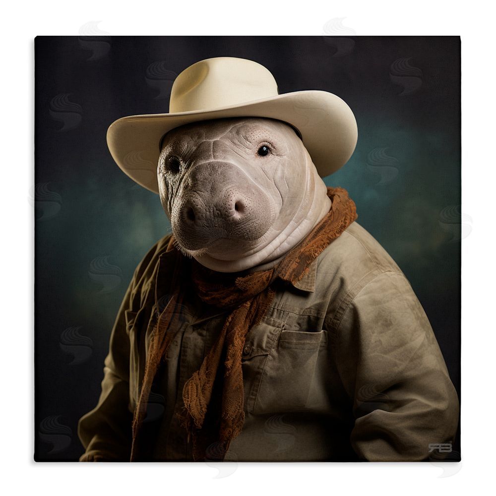 RB Southern Cowboy Manatee Stretched Canvas Wall Art Print
