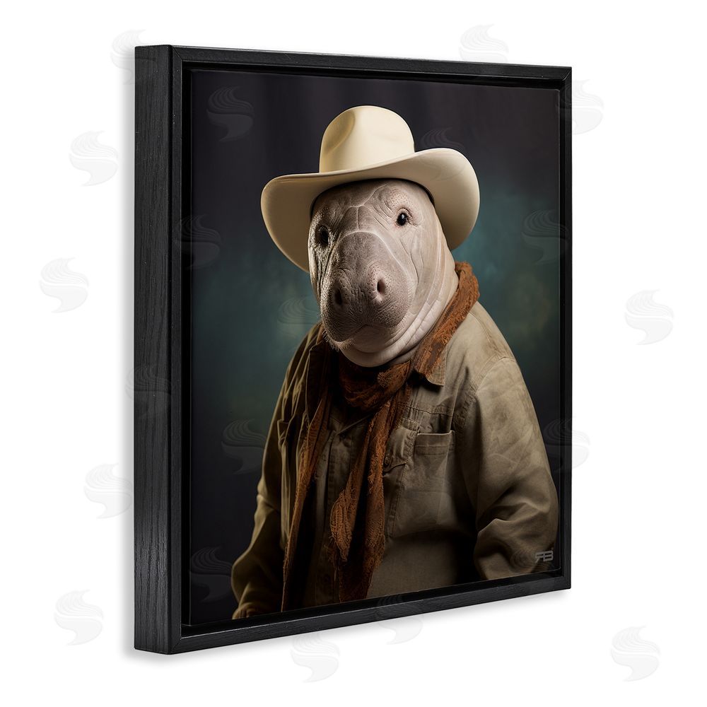 RB Southern Cowboy Manatee Black Floating Frame Canvas Wall Art Print