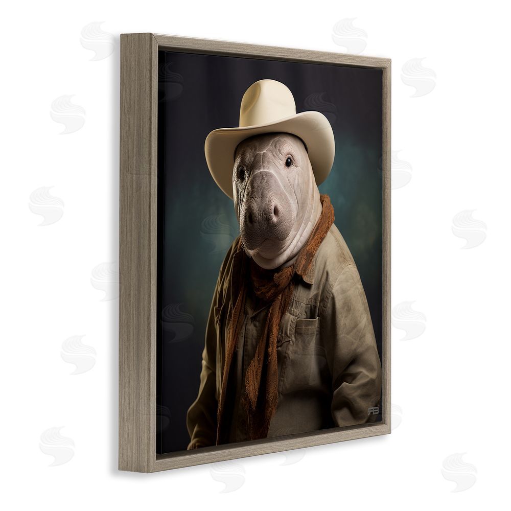 RB Southern Cowboy Manatee Brown Floating Frame Canvas Wall Art Print