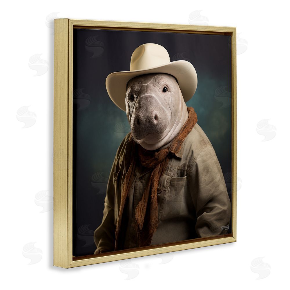 RB Southern Cowboy Manatee Gold Floating Frame Canvas Wall Art Print