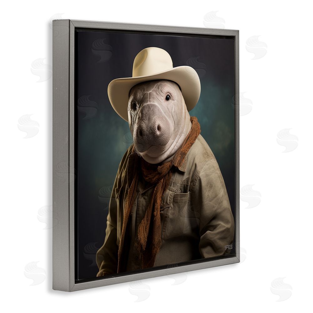 RB Southern Cowboy Manatee Gray Floating Frame Canvas Wall Art Print