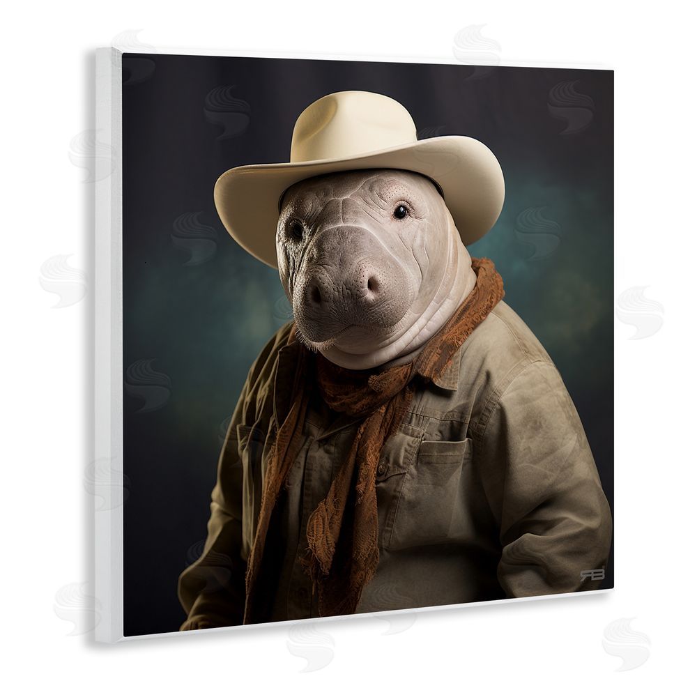RB Southern Cowboy Manatee Wooden Wall Plaque Art Print