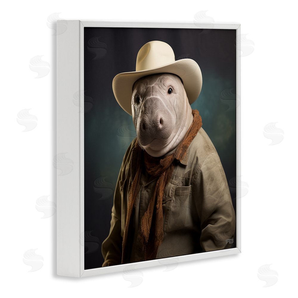 RB Southern Cowboy Manatee White Framed Glicee Wall Art Print