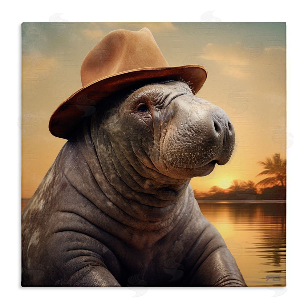 RB Tropical Manatee at Sunset Stretched Canvas Wall Art Print
