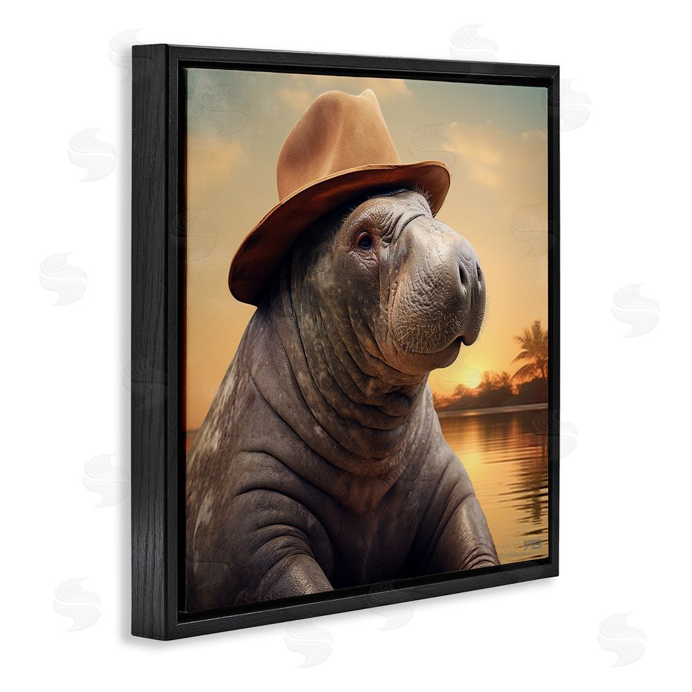 RB Tropical Manatee at Sunset Black Floating Frame Canvas Wall Art Print