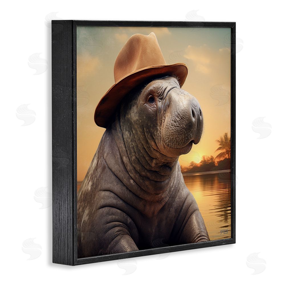 RB Tropical Manatee at Sunset Black Framed Glicee Wall Art Print