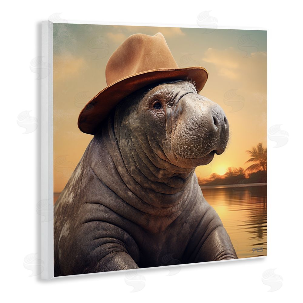 RB Tropical Manatee at Sunset Wooden Wall Plaque Art Print