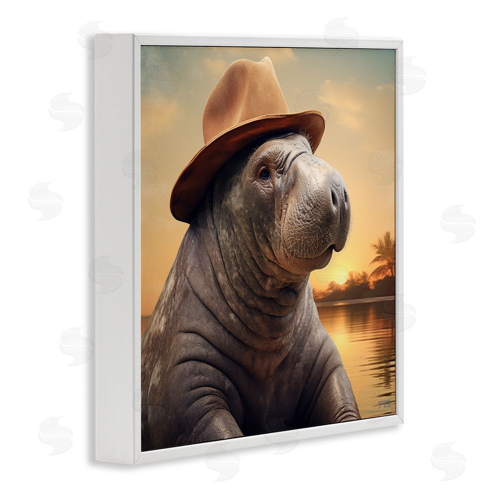 RB Tropical Manatee at Sunset White Framed Glicee Wall Art Print