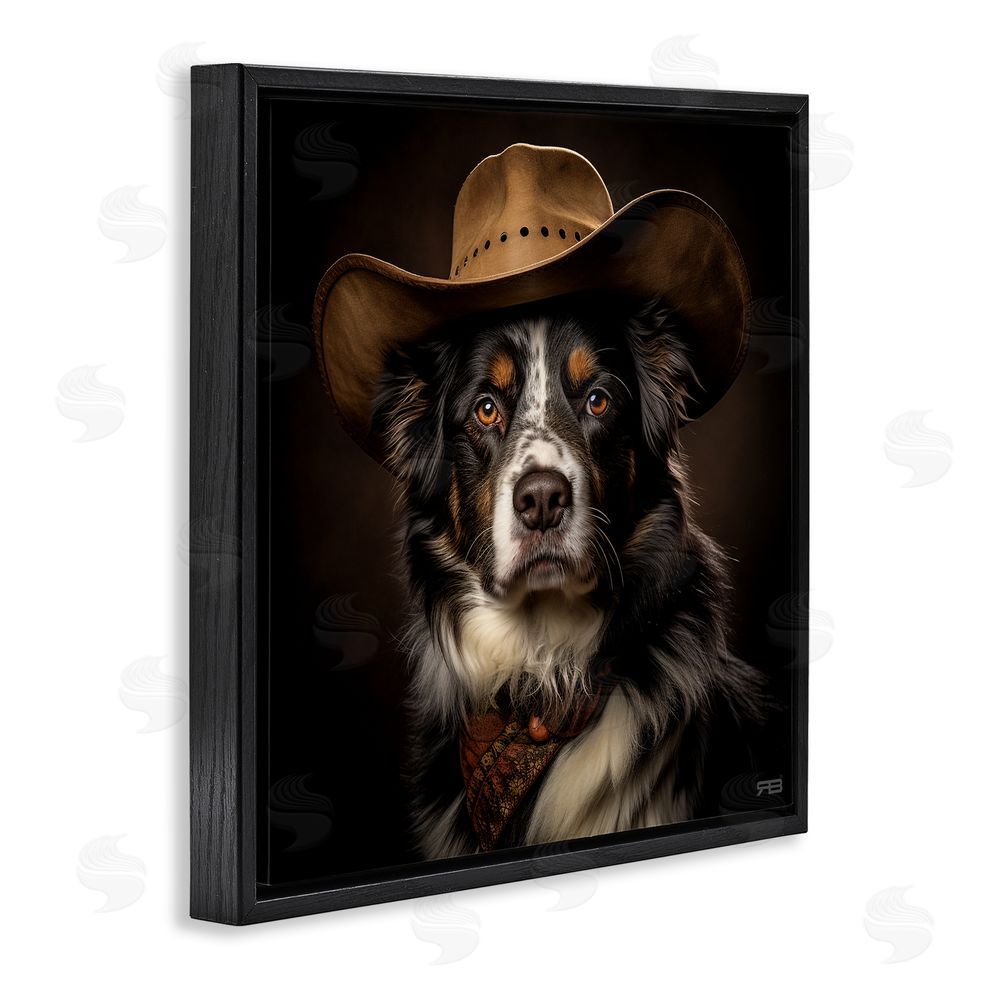RB Cowboy Sheriff Dog Black Floating Frame Canvas Wall Art Print