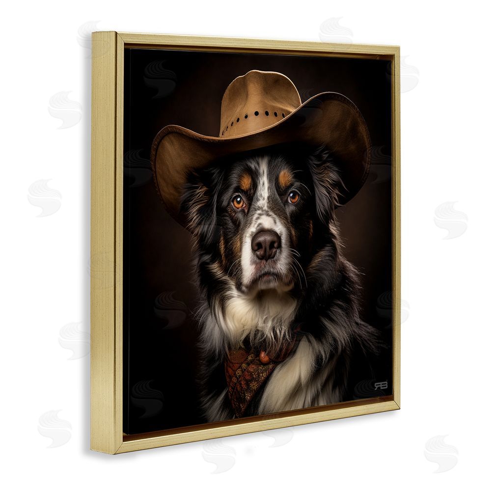 RB Cowboy Sheriff Dog Gold Floating Frame Canvas Wall Art Print