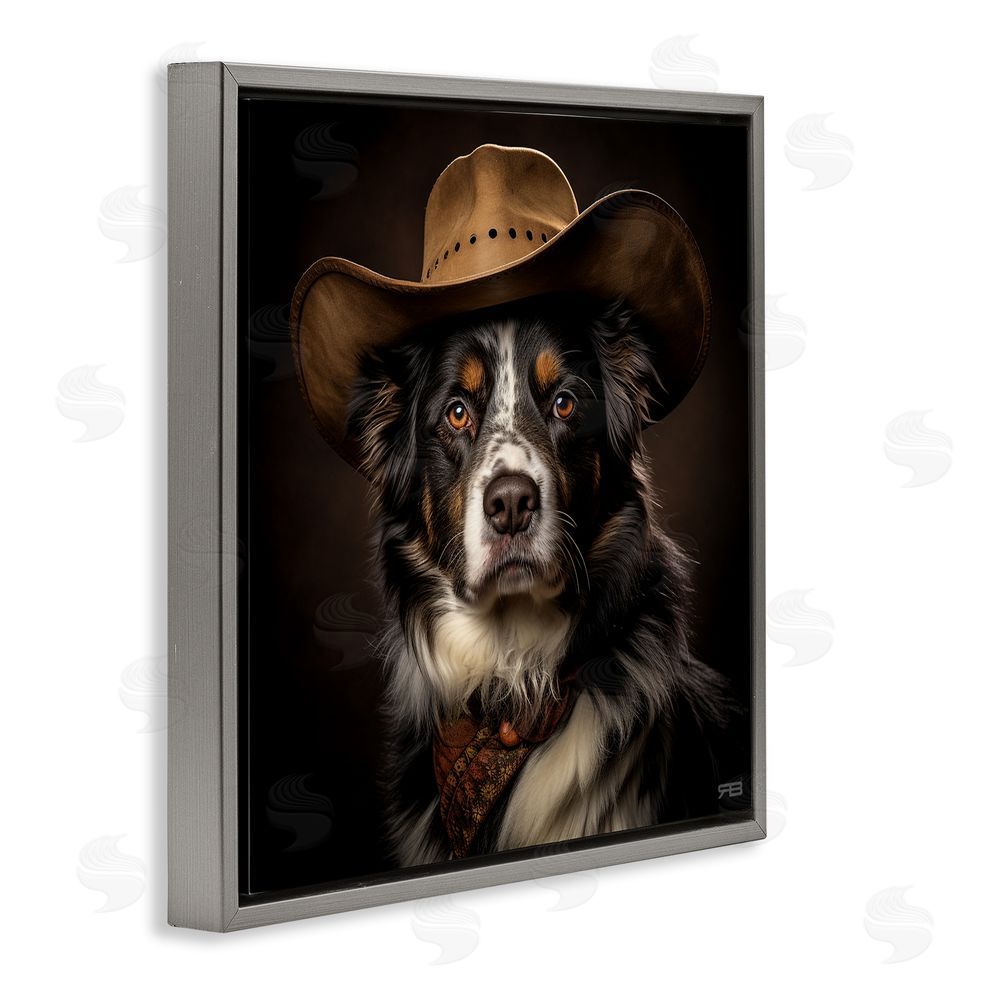 RB Cowboy Sheriff Dog Gray Floating Frame Canvas Wall Art Print