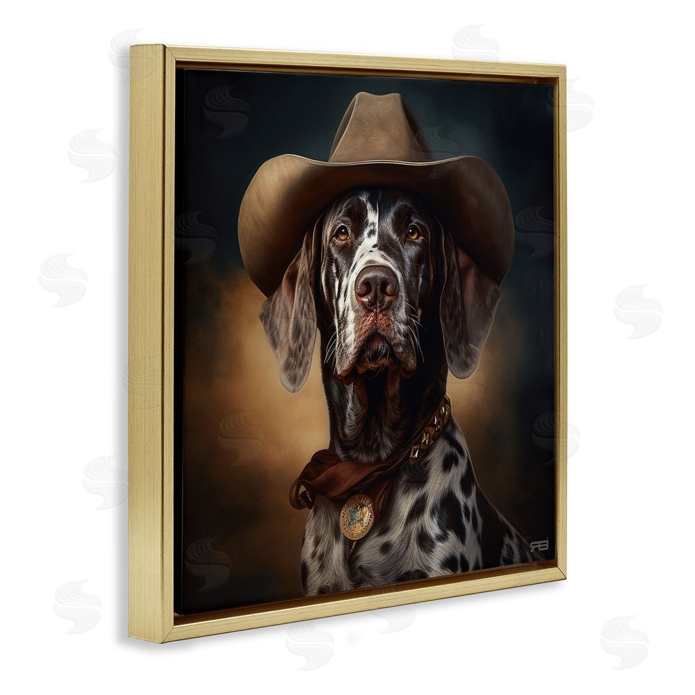 RB Cowboy Dalmatian Portrait Gold Floating Frame Canvas Wall Art Print