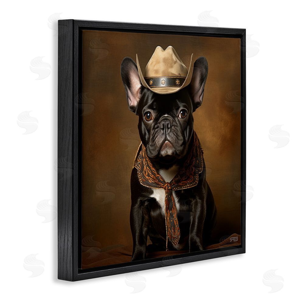RB French Bulldog Portrait Black Floating Frame Canvas Wall Art Print