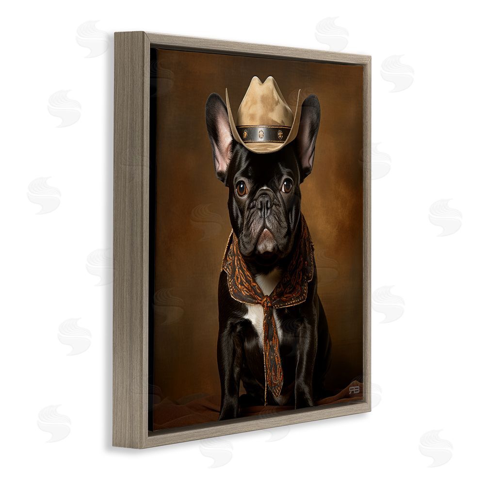 RB French Bulldog Portrait Brown Floating Frame Canvas Wall Art Print